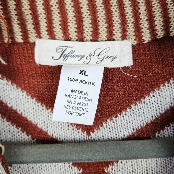 Tiffany & Grey Southwestern Aztec Fringe Cardigan Sweater Jacket XL Boho Cozy - Picture 3 of 13